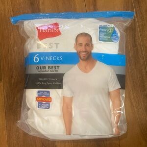 Hanes Best V-Neck T-Shirts - 6 Pack White Medium